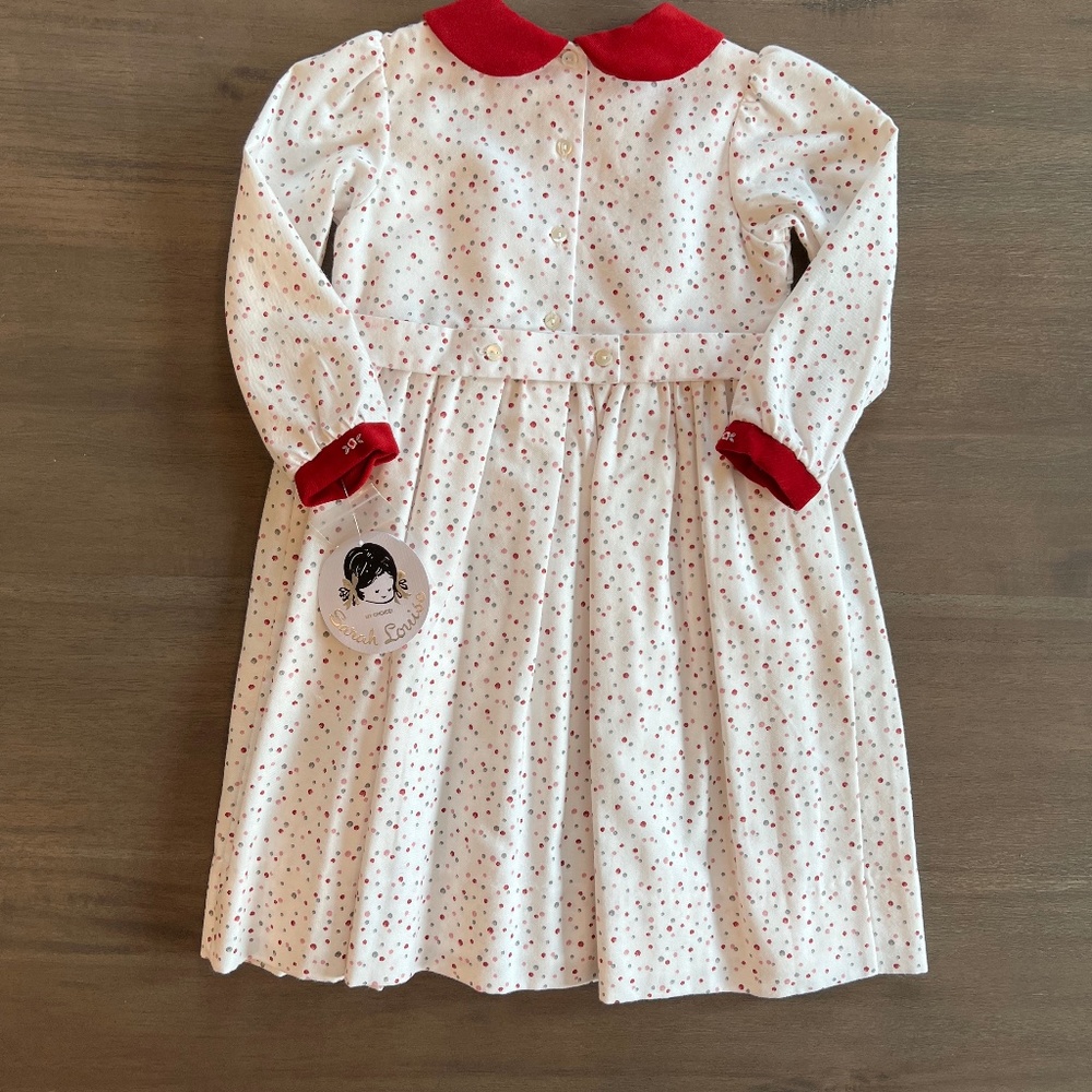 New Girls Sarah Louise Velvet Christmas Holiday Red Smocked Long Sleeve Dress - Picture 6 of 6